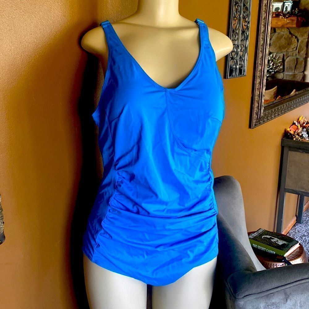 Plus Size Designer Swimwear lined one piece 20 Blue